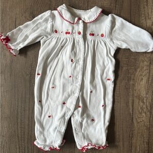 Vintage Carters embroidered fruit cherry strawberry ruffle outfit romper 3M